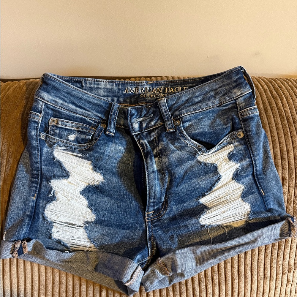 American Eagle Outfitters Women's Ripped Blue Jean Shorts